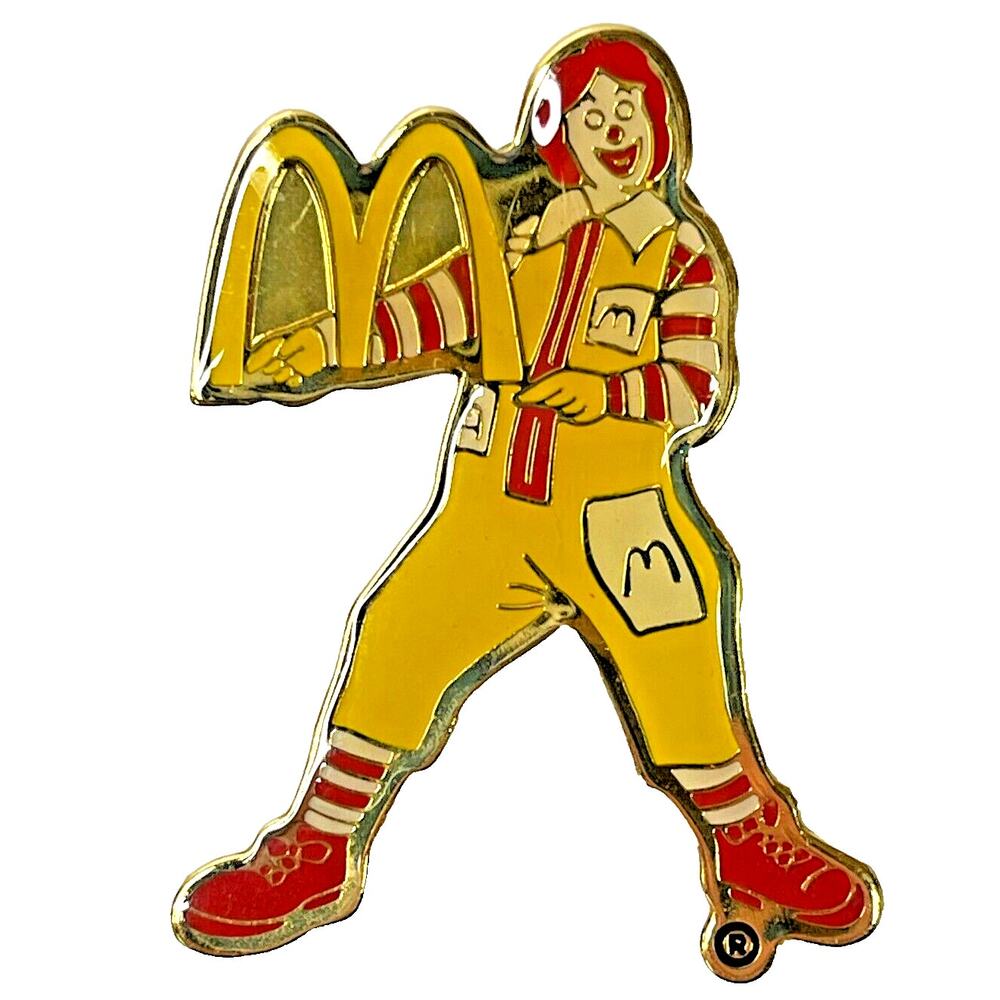 Vintage Ronald McDonald Holding Golden Arches 1.5" Lapel Hat Pin Clutch Back